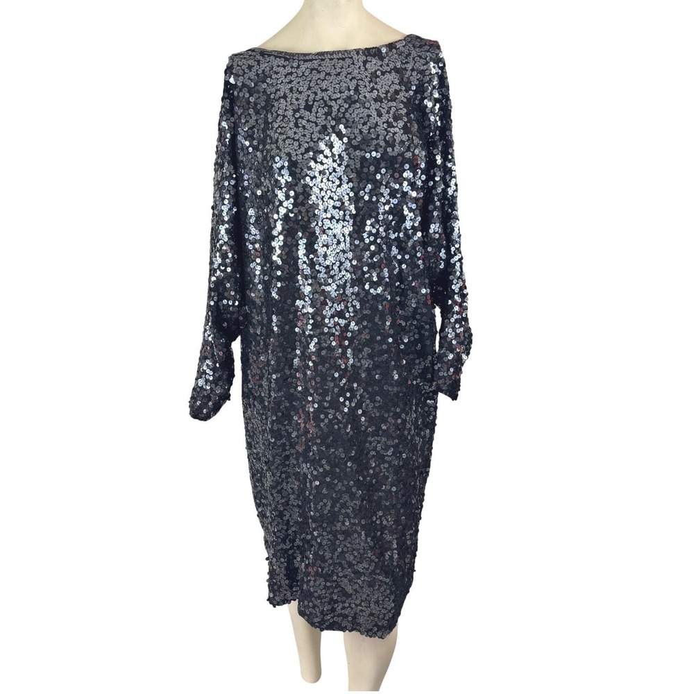 Vintage‎ 1980s Silk Sequin Dress Black Silver Designer Party Glam Cocktail